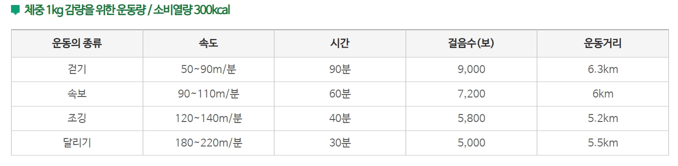 체중 1kg 감량을 위한 운동량 걷기 다이어트