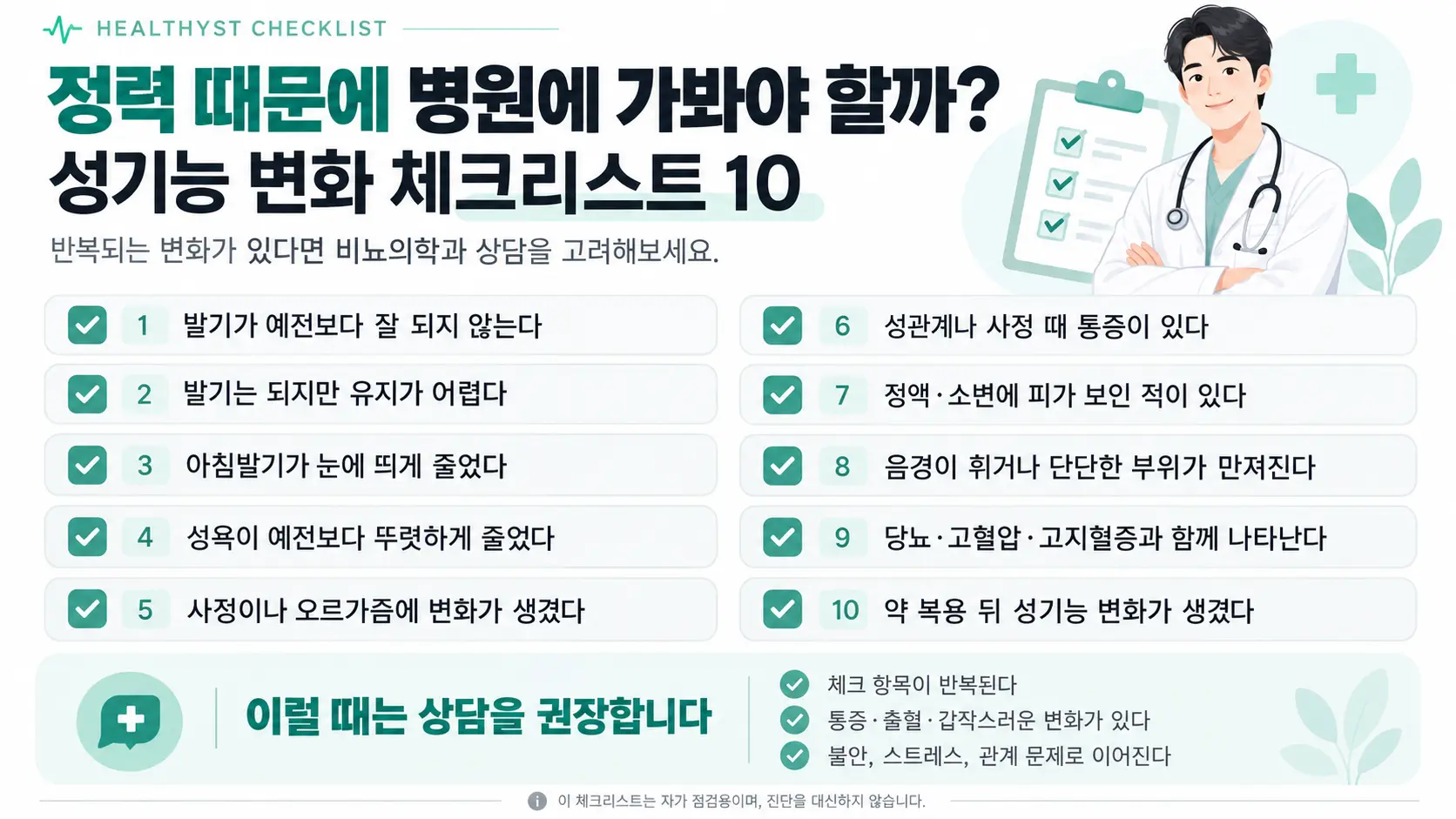 발기 문제로 진료를 고민할 때 확인할 성기능 변화 체크리스트