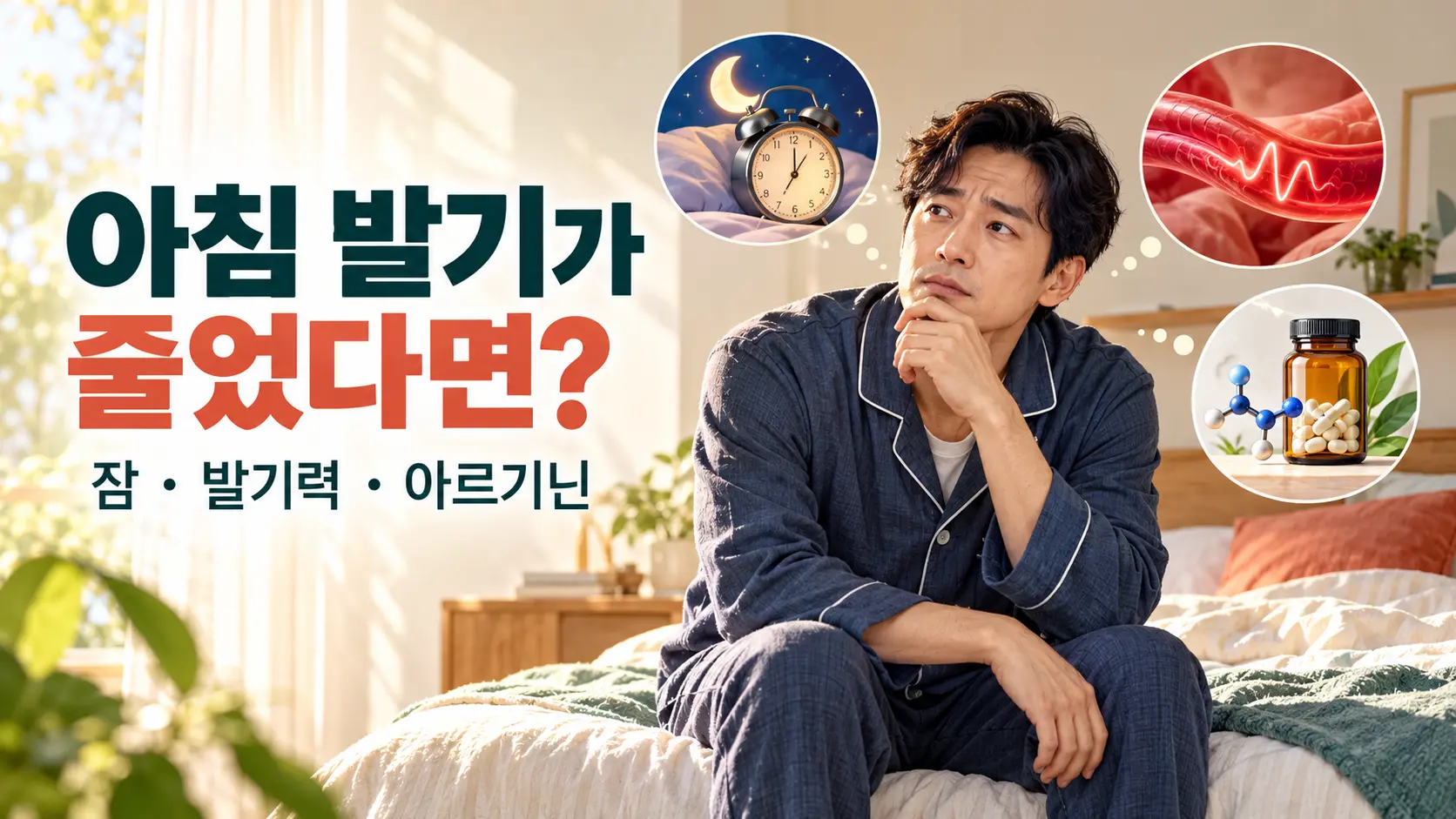 아침 발기 변화와 수면, 혈류, 아르기닌을 함께 살펴보는 이미지